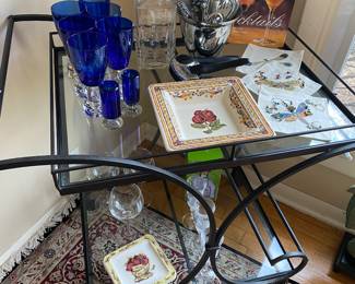 Black Glass 2 Tier Bar Cart on Wheels