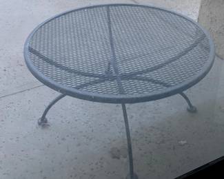 Vintage MCM Black Wrought Iron Low Round Side Table