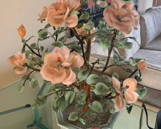 Vintage Jade and Glass Cherry Blossom Bonsai