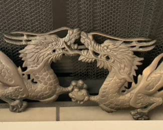 Pair of Brass Hollywood Regency Dragon Wall Art
