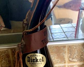 George Dickel Tennessee Whiskey Powder Horn Souvenir Bottle with Leather Strap 