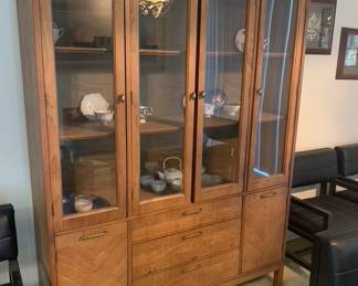 Drexel Heritage Vintage Parquet Wood and Glass Curio Cabinet