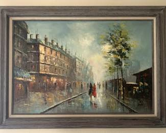 Large Vintage Paris Oil Street Scene