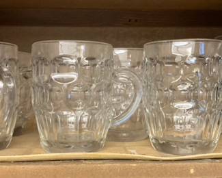 Arcoroc France Clear Glass Dimple Barrel Beer Mug Steins, Set of Eight
