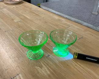 Green Uranium Glass Sherbert Dishes