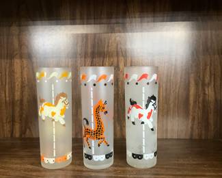 Libby Carousel Merry Go Round Frosted Glasses 