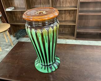 Weller Blended Majolica Art Deco Pedestal Green & Brown Pottery 