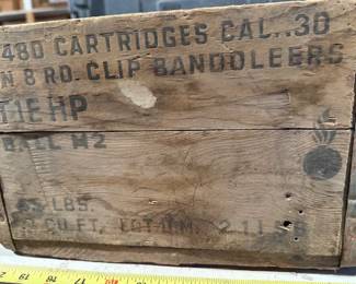 Flaming bomb ammo crate. Military. 