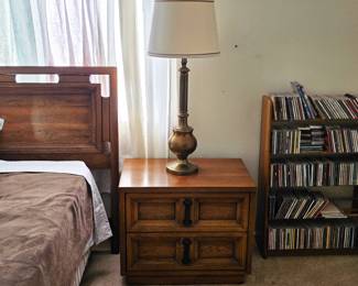 Vintage Spanish Revival nightstand and brass lamp