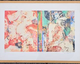 Pencil signed and numbered abstract lithograph. Nicely framed.