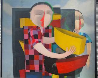 Jorge Vallejos 40 x 40 oil painting. Peruvian artist.