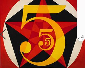 Robert Indiana signed and numbere(edition of 30) felt tapestry. "GOLDEN 5S".
