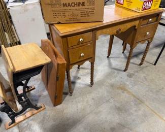 Dart Board. Antique school desk. Setee / desk / dresser.