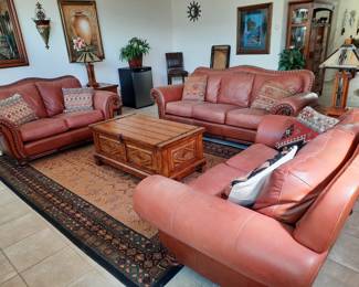 3 piece leather and wood large livingroom set