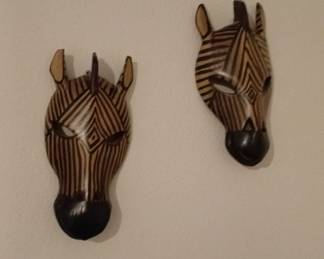 Pair of Hand Carved Painted Wood African Zebras