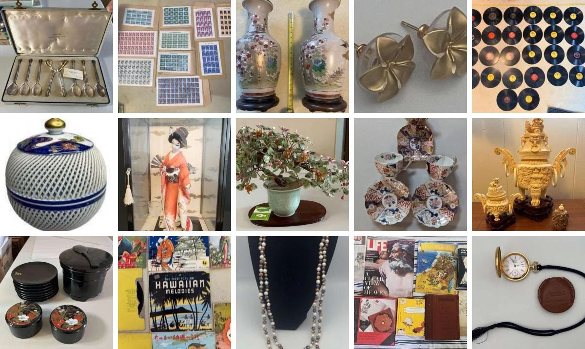 PRECIOUS PEARL CITY ESTATE CTBids Online Auction • Bidding Ends 03/27/25 • Pickup 03/29/25
This full estate auction features beautiful vintage jewelry and vintage watches, exquisite vintage Asian art and artifacts including wall hangings, room divider screens, lacquer ware, decor, miniatures, collectible, ceramics, pottery and so much more, vintaqe glassware, silver, brass and more, vintage boxed serving and eating, utensils, vinyl records, books, kitchen ware, vintage Pyrex bowls, plants, collectible Japan stamps & first day covers, Hawaiiana, and so much more! What will you find?