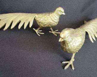 PPE071 - Pair Of Vintage Brass Pheasant Sculptures