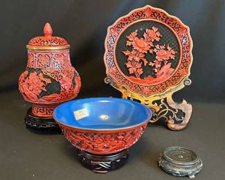 PPE284- Beautiful Carved Red Cinnabar Items