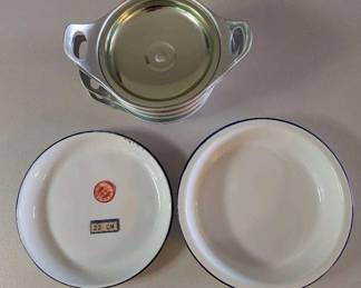 PPE074 Enamel Plates and Aluminum Steamer Bowls 