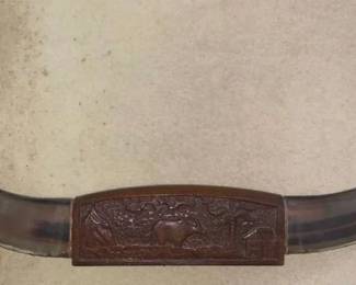 PPE224 Water-Ox Horns on Carved Wooden Block