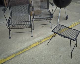 Added out door items. 3 pcs. metal patio set. Kenmore grill w/cover
