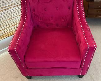 Pink Velvet Tufted Armchair with Studded Accents