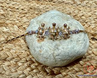 14kt yellow and white Gold Bracelet with Turtles