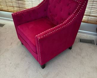Pink Velvet Tufted Armchair with Studded Accents