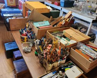 Fine art supplies  and pens, pencils and such.