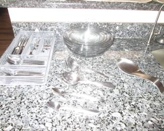 Stainless Flatware, Glass Mixing Bowl Set