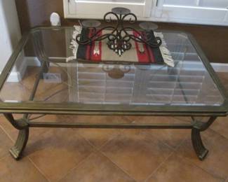 Brass & Glass Coffee Table, 47" X 34"
