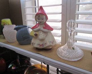 Hull Red Riding Hood Cookie Jar, Blue "Fiesta" Pitcher, Waterford Decanter "Lismore"