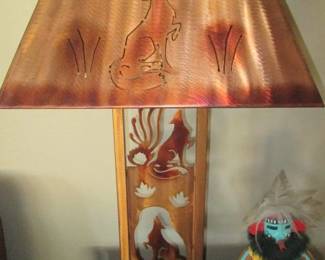 Copper Coyote-Carved Table Lamp