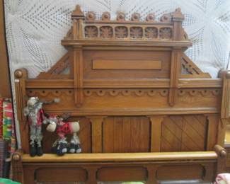 Queen Bed, Eastlake Design, Head & Foot Boards & Rails, 70" High.