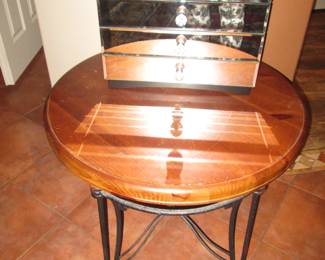 26" Round Wood Table By Lane, Metal Frame