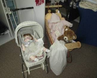 Both Doll Stroller & Carriage are Antique and Wicker