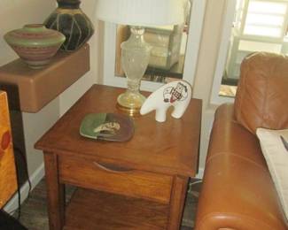 Pair of End Tables, 1-Drawer By "Legends". Pair of Crystal Lamp Bases