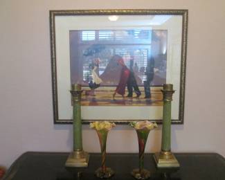 Pair of Candlesticks & Art Glass Vases