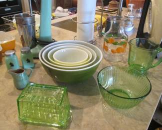 Juice Jar, Depression Glass Butter Dish, Jadeite Salt/Pepper