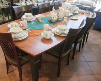 Dining Room Table, 44" X 38", 8-Chairs & 2-19" Leaves. By "Dinec", Louiseville Quebec, Canada