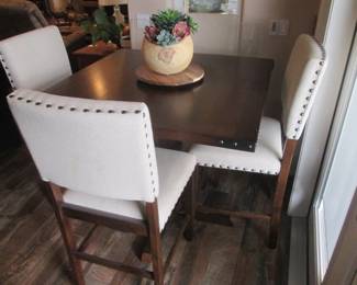 Rustic Pub Table, 40" X 40" X 36" High, 4-Chairs, Nail Tack Design. (Matching Bench, Coffee Table & Washstand)