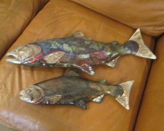 Raku Pottery Chinook Salmon By Karen Minor Large 23" Ltd. Ed 3/12. Small 17" Ltd. Ed.. 8/12