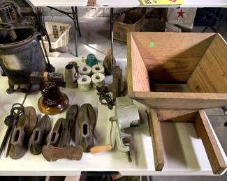 Antique Wine Press, antique shoe cobber equipment, antique sausage press