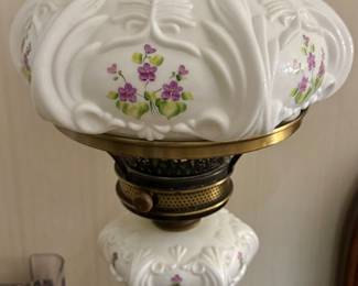 Milk glass lamp pair