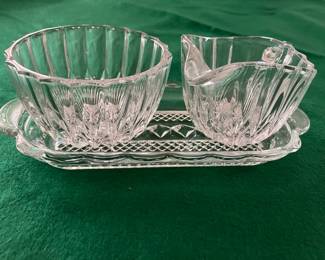 Vintage Cut Glass Sugar and Creamer Set with Tray