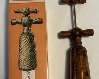 Vintage Wood Corkscrew with Original Box