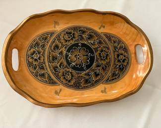 Vintage Hand Painted Wood Bowl with Handles