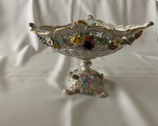 Antique European Centerpiece Floral Embossed Bowl
