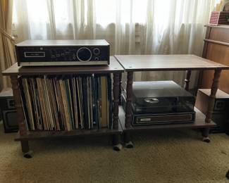 Vintage Record Player Stereo , Records, and Tables