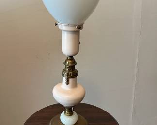 1940s Lamp, Porcelain Milk Glass and Brass